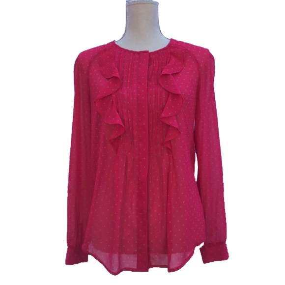 LOFT Tops - 5/$25 Ann Taylor LOFT Pink Ruffled Star Print Top